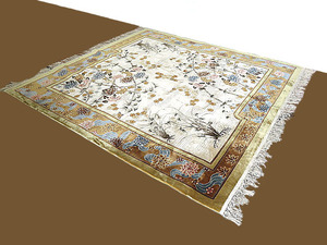 詳細不明　中国伝統工芸品 大型絨毯　「緞通？」 252×245ｃｍ　段通/敷物/カーペット/絨毯