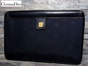 Christian Dior クリスチャン ディオール ロゴ金具 クラッチバッグ ハンドバッグ レザー キャンバス 黒 ネイビー 紺 ゴールド金具 Vintage