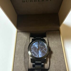 【美品】稼働品　バーバリー　BU9365 腕時計 ブルー文字盤 メンズ　ザ・シティ　スモセコ　箱付き
