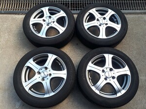 社外アルミホイール&ラジアルタイヤ 4本セット 4穴PCD100 4.5J+43 ポリッシュ/ガンメタ GOODYEAR 2020年 165/60R14 溝有り 軽1BOX車に最適!