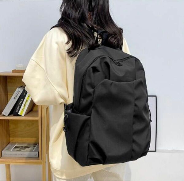 【ユニセックス】リュック 　バックパック 黒　レディース 通学 カバン 大容量 メンズ バッグ