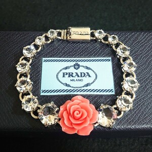 極美品 激レア 定価14万円 PRADA プラダ ローズ ラインストーン ブレスレット スワロフスキー ROSE 薔薇 箱付 レディース アクセサリー