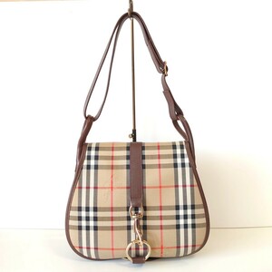  beautiful goods BURBERRY Burberry noba check shadow hose one shoulder bag canvas leather beige Vintage lady's 