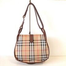 美品 BURBERRY バーバリー ノバチェック シャドーホース ワンショルダーバッグ キャンバス レザー ベージュ ヴィンテージ レディース_画像7