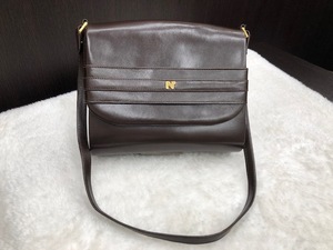 『＊NINA RICCI PARIS ニナリッチ レザー 革 ショルダーバッグ ハンドバッグ ブラウン系 フランス製 レディース』