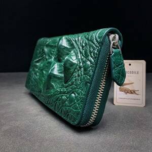  crocodile long wallet ( round fastener / high grade center part / hand made / luck with money color / genuine article /. leather use /book@wani leather / one sheets leather / the truth thing photograph / extra-large type wani/)