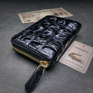  crocodile purse ( round fastener / center part / hand made / change purse ./ card-case /book@wani/. leather one sheets leather / middle wallet / the truth thing photograph 