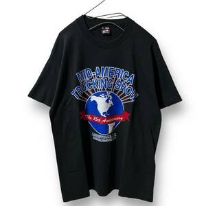 【r1】FRUIT OF THE LOOM 90s USA製 プリント 半袖 Tシャツ メンズ L ブラック 黒 アメリカ製 vintage 輸入古着