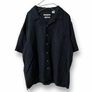 【r1】 Batik Bay 90s 単色 オープンカラー 半袖 アロハシャツ メンズ XL ブラック 黒 シルク 100% 開襟 半袖シャツ 輸入古着