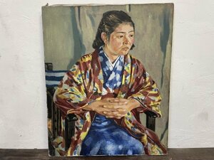 真作！ 宮脇 成之 『婦人像』 油彩 15号 絵画 傑作 人物画 画寸45.5×65cm 師事 小磯良平 日本美術家連盟会員