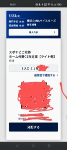 5 month 23 day ( tree )18:00 Tokyo Yakult Swallows vs Yokohama DeNA Bay Star z god . lamp place out .C2 designation seat [ light side ] invitation ticket 1 sheets 