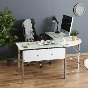  real personal computer Work desk strengthen glass computer desk corner L type sliding type keyboard tabletop system desk 3 point set white / new goods 