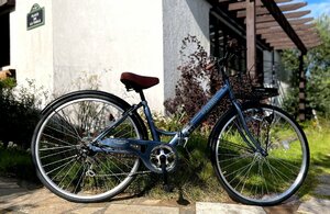 送料無料 折り畳み自転車 26インチ シマノ製6段変速 シティサイクル サイクリング PL保険加入済 適応身長155cm以上 アッシュブルー 新品