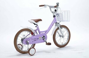 送料無料 子ども用 公園デビュー 自転車 バスケット ベル 補助輪付き 16インチ 適応身長100cm以上 キッズサイクル ラベンダーカラー 新品