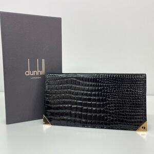 １円～　J-3　60　dunhill ダンヒル レザー クロコ型押し ロングウォレット ブラック　長財布　箱付　お札入れ