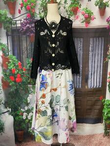 ★新品 綿 お花レース ショートカーディガン M~L（BK)