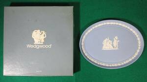 【希少】WEDGWOOD WHT ON BLUE BOXED TRAY OVAL Jasperware/ウェッジウッド ジャスパー 楕円形/オーバル/トレイ/プレート/飾り 絵 皿//根