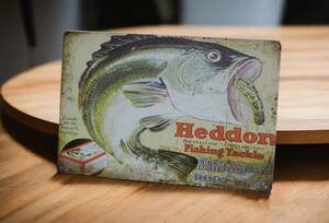  tin plate signboard Heddon. Don t-1008 fishing american miscellaneous goods 