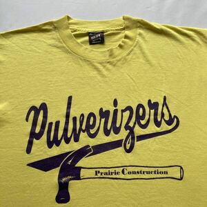 美品 イエロー ボディ パープルプリント 珍配色 90's Pulverizers 粉砕機 工具Tシャツ 建設 ビンテージ vintage アメリカ製 Lサイズ 企業 