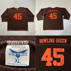 超美品 レアカラー ブラウン 両面プリント ナンバリングフットボールTシャツ ARTEX ビンテージ VINTAGE アメリカ製 70's XLサイズ 古着 