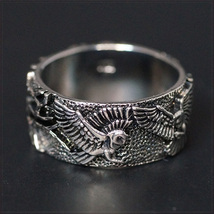 [RING] 925 Silver Plated Vintage Owl 森の木々 & 飛んでいる フクロウ 彫刻 デザイン ヴィンテージ シルバー 10mm ワイド リング 21号_画像4