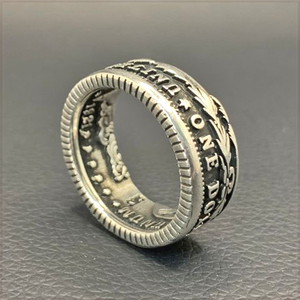 [RING] VINTAGE MORGAN SILVER DOLLAR アメリカ 1921年 モーガン ダラー 銀貨 1＄コイン デザイン 10mm シルバー リング 29号