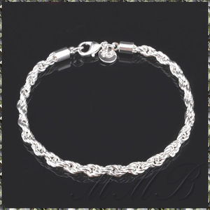 [BRACELET] 925 Silver Plated Twisted Link Rope Chain ツイスト ロープ チェーン シルバー ブレスレット φ3.8x200mm (8g) 【送料無料】