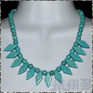 [NECKLACE] Bohemian Turquoises Blue Stone ナチュラル ターコイズ ブルー 菱 ダイヤ & ボール ストーン ショート チョーカー ネックレス