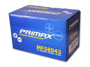 PRIMAX　MF58043 80AH 互換 BMW E82 E87 E88 E46 ダッジ チャレンジャー 08- マグナム ラム 09- アウディ A3 A4 A5 A6 S4 S6 VW パサート