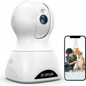 Boifun 防犯カメラ ペットカメラ 夜間撮影 24時間録画 屋内 360°首振り見守りカメラ 双方向音声 iPhone/Android/スマホ