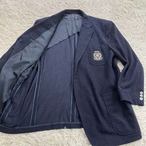 90s BURBERRY バーバリー　テーラードジャケット　紺ブレ　ブレザー　リネン　麻　メンズ　3L ネイビー　ワッペン　刺繍