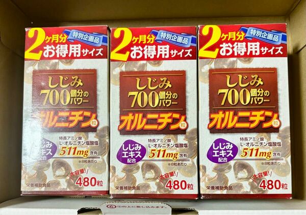 オルニチン サプリメント お徳用しじみ700個分のパワー粒 480粒（２ヶ月分）×３箱