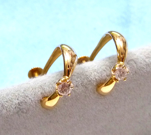  total 0.12ct diamond 18 gold earrings K18 used good goods weight :1.88g natural diamond (0.06ct×2)