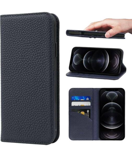 iPhone 12 Pro Max ケース 手帳型 本革 カバー 内蔵マグネッ RFIDト 財布型 携帯カバー カードポケット スタンド機能 ロイヤルブルー/A118
