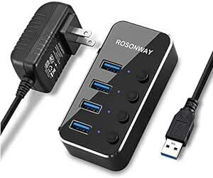 ROSONWAY USB ハブ 3.0 電源付き 4ポートUSB Hub セルフパワーとバスパワー アルミ製 5Gbps 高速転送