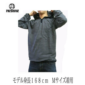 新品 ◆フレッシュジャイブ ◆FreshJive メンズ長袖Tシャツ カットソー フードロンＴ パーカー ボーダー ◆クロ ◆(L) ◆全国送料無料
