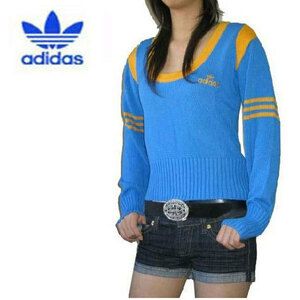新品 ◆特価 ◆アディダス ◆adidas ◆レディース スポーツ 長袖セーター ◆ニット ◆ブルー ◆(M) 全国送料無料