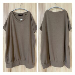 新品Tシャツ☆サマーニット☆ベージュ☆モカ☆Lサイズ☆ゆったり☆フレンチスリーブ☆半袖☆ 無地☆タグ付き