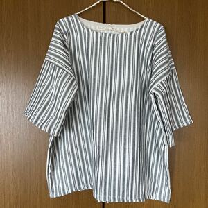  including carriage * hand made cotton .. woven tunic * Drop shoulder stripe gray series gauze natural 