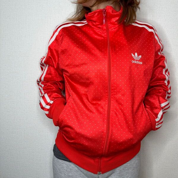 adidas アディダス レディース トレフォイル 赤ジャージ ドット柄