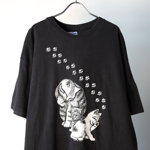 80s USA製 ヘインズ ボディ HEP CAT 猫 アニマル Tシャツ size XL シングルステッチ 両面プリント / 古着 ヴィンテージ