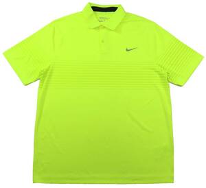 美品★NIKE GOLF ナイキ・ゴルフ パネルボーダー柄 ドライフィット半袖ポロシャツ/蛍光イエロー/XLサイズ