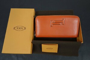  Tod's TOD*S двойной T длинный кошелек кошелек orange цвет кожа раунд застежка-молния контрольный номер 777