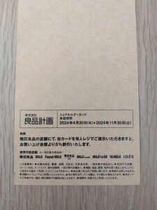 【送料無料】無印良品シェアホルダーカード 1枚(5%割引)有効期限 2024年4月30日～ 2024年11月30日