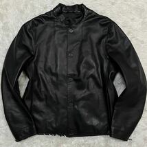 極美品 52size●EMPORIO ARMANI/エンポリオアルマーニ ●ラムレザージャケット シングルライダース ブルゾン 羊革 本革 メンズ 黒 XXL 薄手_画像2