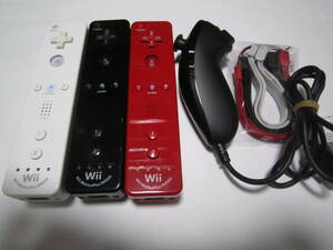 Wii リモコン モーションプラス 3個 白 黒 赤 ＋ ヌンチャク 黒 ストラップ　動作確認済