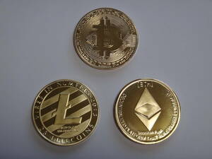 仮想通貨 Bitcoin ビットコイン litecoin ライトコイン ethereum イーサリアム 金メッキ レプリカ金貨 記念メダル ３種セット
