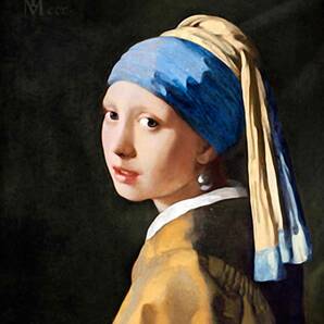 新品 フェルメール「1665年に描かれた当時の色彩を再現した「真珠の耳飾りの少女」の特殊技法の高級印刷画　L版サイス　額入り