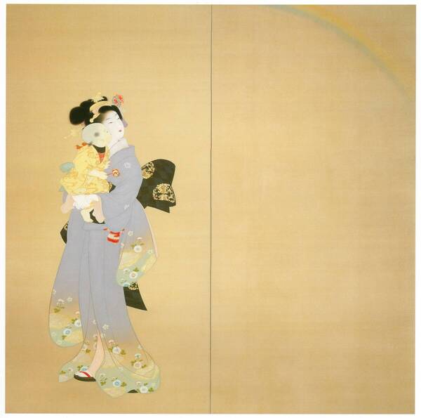 新品 上村松園「虹を見る 右隻」の特殊技法高級印刷 A4版サイズ 額なし 特価980円(送料込)即決