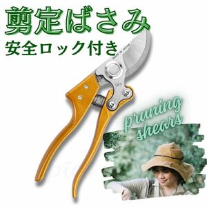 剪定鋏　剪定バサミ　剪定ハサミ　枝切りばさみ　園芸用品　花きり　ロック付き　果樹　盆栽 摘果 ゴールド ガーデニング 庭